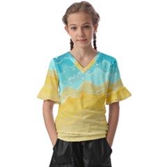 Abstract Background Beach Coast Kids  V-neck Horn Sleeve Blouse by anzea