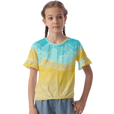 Abstract Background Beach Coast Kids  Cuff Sleeve Scrunch Bottom T-shirt by anzea