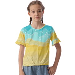 Abstract Background Beach Coast Kids  Cuff Sleeve Scrunch Bottom T-shirt