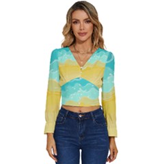 Abstract Background Beach Coast Long Sleeve V-neck Top