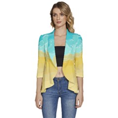 Abstract Background Beach Coast Women s 3/4 Sleeve Ruffle Edge Open Front Jacket