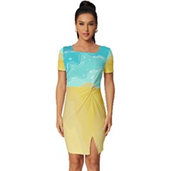 Abstract Background Beach Coast Fitted Knot Split End Bodycon Dress