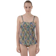 Tribal Background Boho Batik Twist Front Tankini Set by anzea