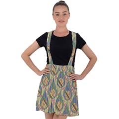 Tribal Background Boho Batik Velvet Suspender Skater Skirt