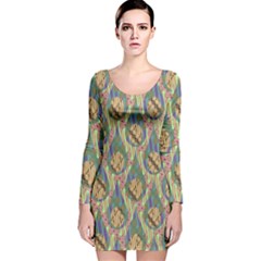 Tribal Background Boho Batik Long Sleeve Velvet Bodycon Dress