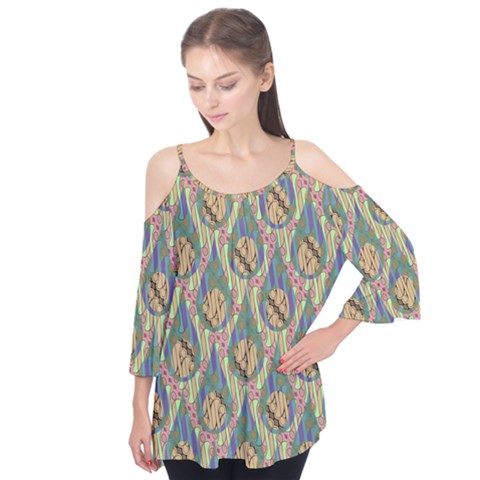 Tribal Background Boho Batik Flutter Sleeve T-shirt by anzea