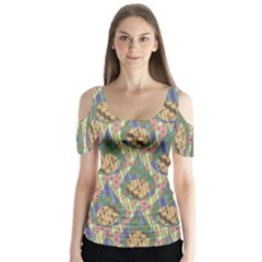 Tribal Background Boho Batik Butterfly Sleeve Cutout T-shirt 