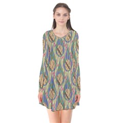 Tribal Background Boho Batik Long Sleeve V-neck Flare Dress