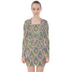 Tribal Background Boho Batik V-neck Bodycon Long Sleeve Dress by anzea