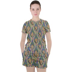 Tribal Background Boho Batik Women s T-shirt And Shorts Set