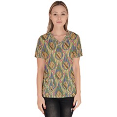 Tribal Background Boho Batik Women s V-neck Scrub Top