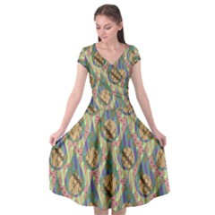 Tribal Background Boho Batik Cap Sleeve Wrap Front Dress