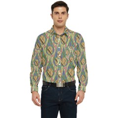 Tribal Background Boho Batik Men s Long Sleeve Pocket Shirt 