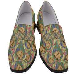 Tribal Background Boho Batik Women s Chunky Heel Loafers