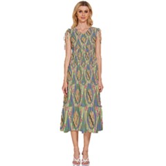 Tribal Background Boho Batik V-neck Drawstring Shoulder Sleeveless Maxi Dress by anzea