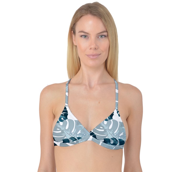 Monstera Leaves Background Reversible Tri Bikini Top