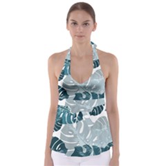 Monstera Leaves Background Tie Back Tankini Top