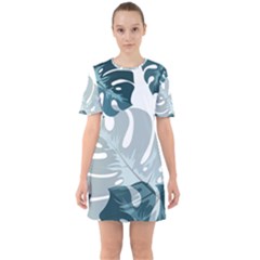 Monstera Leaves Background Sixties Short Sleeve Mini Dress