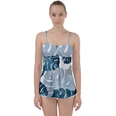 Monstera Leaves Background Babydoll Tankini Top by anzea