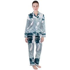 Monstera Leaves Background Women s Long Sleeve Satin Pajamas Set	