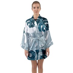 Monstera Leaves Background Long Sleeve Satin Kimono