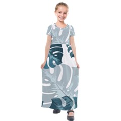 Monstera Leaves Background Kids  Short Sleeve Maxi Dress