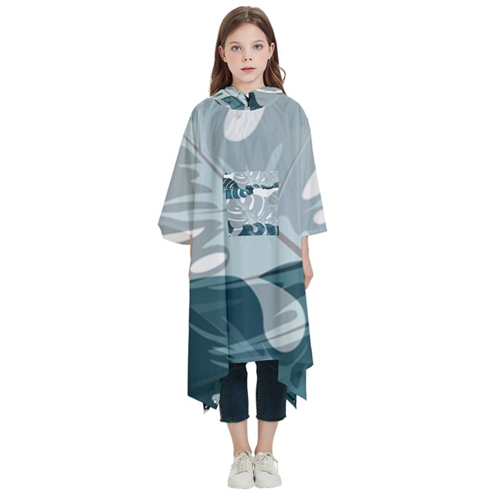 Monstera Leaves Background Kids  Hooded Rain Ponchos