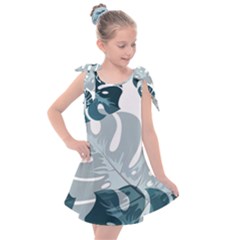 Monstera Leaves Background Kids  Tie Up Tunic Dress