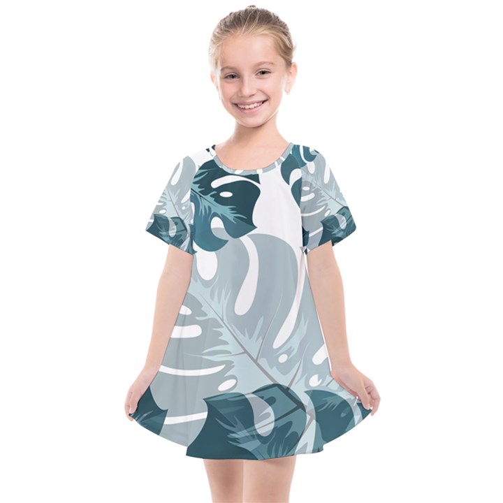 Monstera Leaves Background Kids  Smock Dress