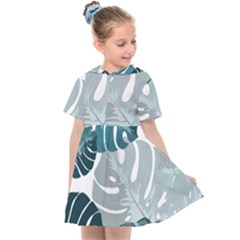 Monstera Leaves Background Kids  Sailor Dress