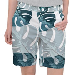 Monstera Leaves Background Women s Pocket Shorts