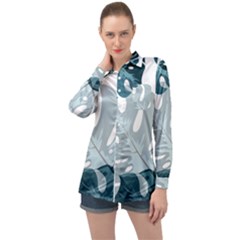 Monstera Leaves Background Long Sleeve Satin Shirt