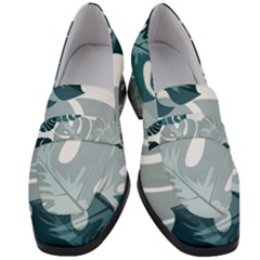 Monstera Leaves Background Women s Chunky Heel Loafers