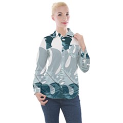 Monstera Leaves Background Women s Long Sleeve Pocket Shirt