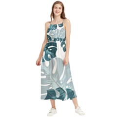 Monstera Leaves Background Boho Sleeveless Summer Dress