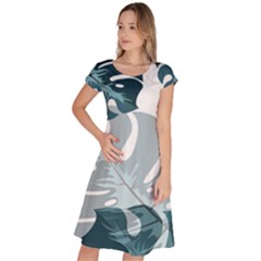 Monstera Leaves Background Classic Short Sleeve Dress by anzea