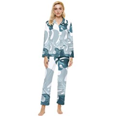 Monstera Leaves Background Womens  Long Sleeve Velvet Pocket Pajamas Set