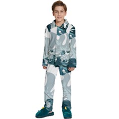 Monstera Leaves Background Kids  Long Sleeve Velvet Pajamas Set