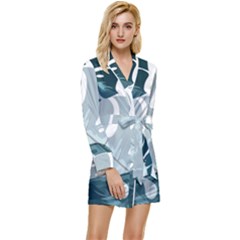 Monstera Leaves Background Long Sleeve Satin Robe