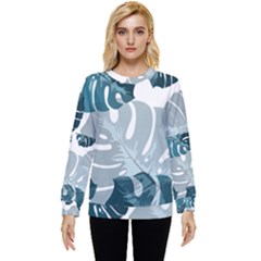 Monstera Leaves Background Hidden Pocket Sweatshirt by anzea