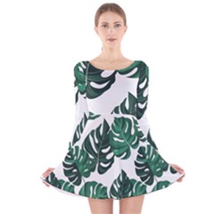 Illustrations Monstera Leafes Long Sleeve Velvet Skater Dress