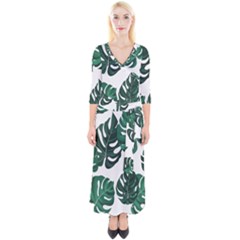 Illustrations Monstera Leafes Quarter Sleeve Wrap Maxi Dress