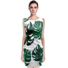 Illustrations Monstera Leafes Sleeveless Velvet Midi Dress