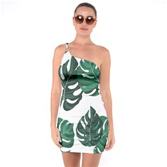 Illustrations Monstera Leafes One Shoulder Ring Trim Bodycon Dress