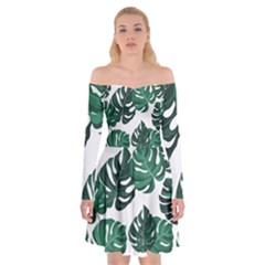 Illustrations Monstera Leafes Off Shoulder Skater Dress