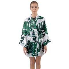 Illustrations Monstera Leafes Long Sleeve Satin Kimono