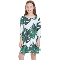 Illustrations Monstera Leafes Kids  Quarter Sleeve Skater Dress by anzea