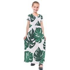 Illustrations Monstera Leafes Kids  Short Sleeve Maxi Dress