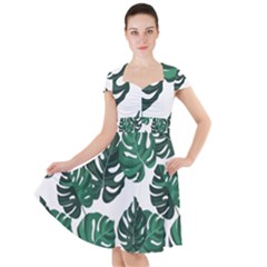 Illustrations Monstera Leafes Cap Sleeve Midi Dress