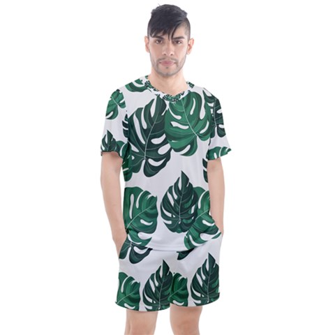 Illustrations Monstera Leafes Men s Mesh T-shirt And Shorts Set by anzea